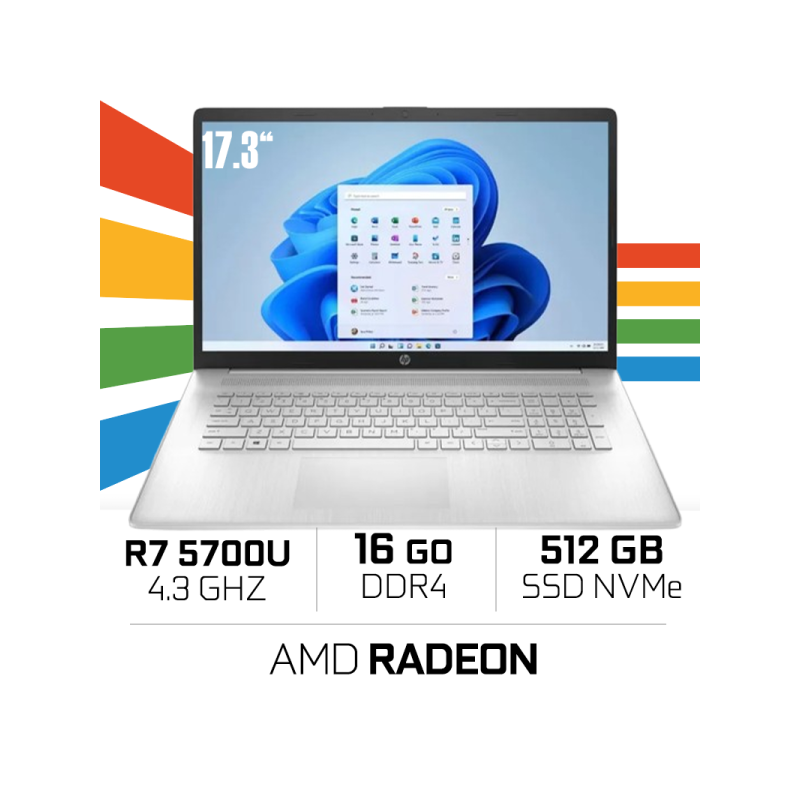 HP 17-cp0308nf AMD Ryzen 7 5700U / 16GB DDR4 / 512GB SSD / AMD Radeon 17,3"