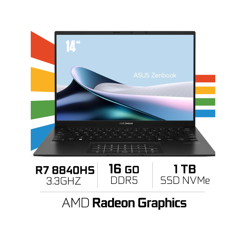 ASUS Zenbook 14 UM3406HA-DRQD032W OLED R7 8840HS/16GB DDR5/1TB SSD/‎AMD Radeon Graphics 14'' (SANS EMBALLAGE)