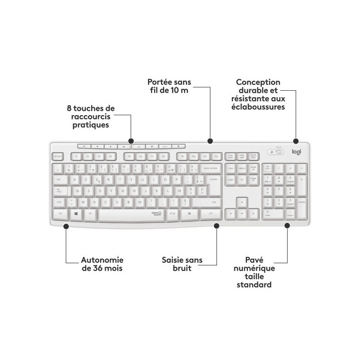 Logitech MK295 (Blanc) Kits claviers/souris Logitech Maroc