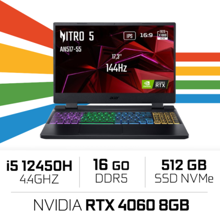 Acer Nitro 5 AN517-55-54EK i5 12450H/16GB/512GB SSD/RTX4060 8GB/17.3'' 144Hz IPS