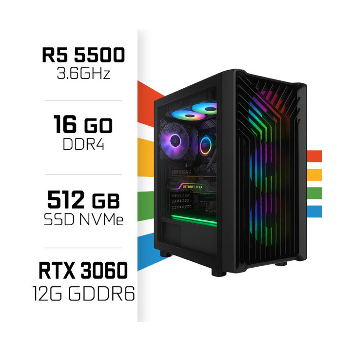 PC Gamer UltraPC Ryzen 5 5500/16Go/512Go SSD/RTX3060 12Go AMD Ryzen...