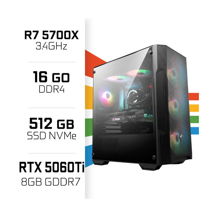 PC Gamer Ryzen 7 5700X/16GB/512GB SSD/RTX5060Ti 8GB AMD Ryzen 7 Ult...