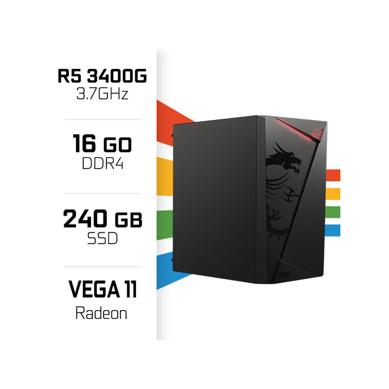 PC Gamer POWERED BY MSI Ryzen 5 3400G/240GB SSD/16GB/Radeon Vega11