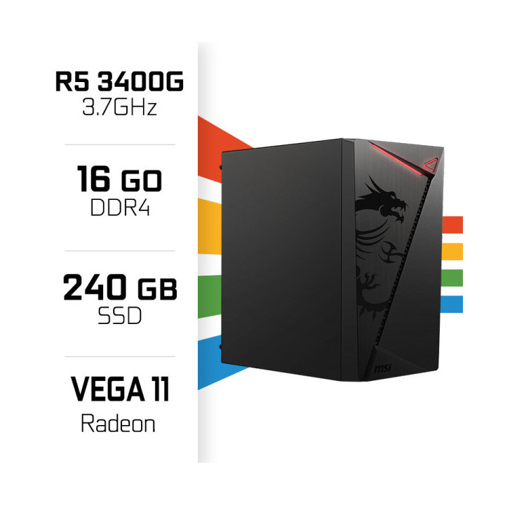 PC Gamer POWERED BY MSI Ryzen 5 3400G/240GB SSD/16GB/Radeon Vega11