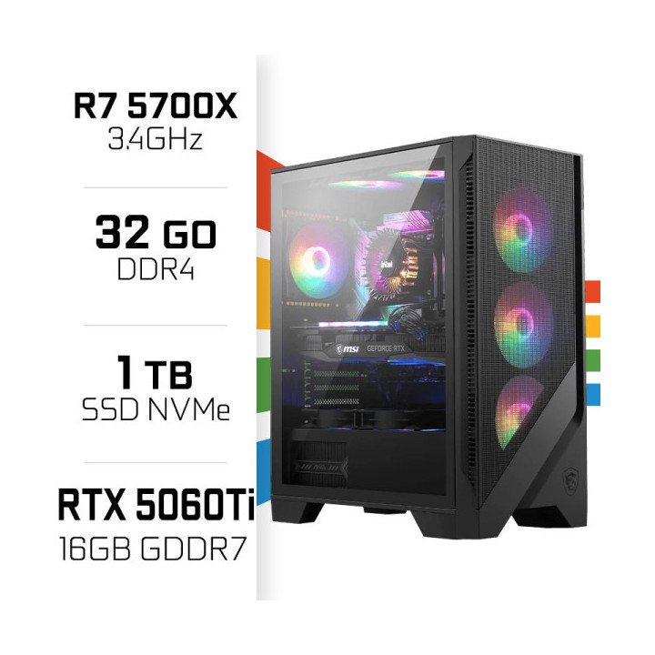 PC Gamer UltraPC Ryzen 7 5700X/1TB SSD/32GB/RTX5060 Ti 16G AMD Ryze...
