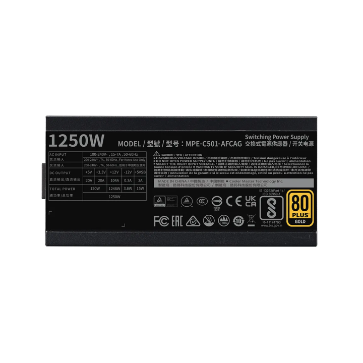 Cooler Master MWE Gold 1250 Full Modular V2 ATX 3.1 80PLUS GOLD 125...