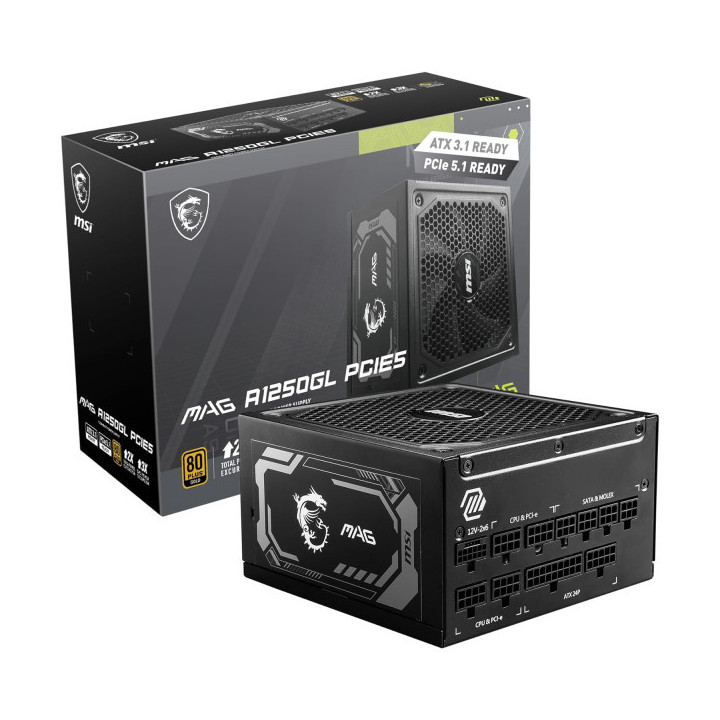 MSI MAG A1250GL PCIE5 80PLUS Gold 1250W Plus de 900 W MSI Maroc