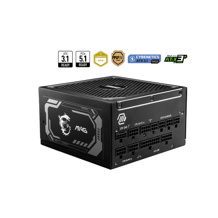 MSI MAG A1000GL PCIE5 80PLUS Gold 1000W Plus de 900 W MSI Maroc
