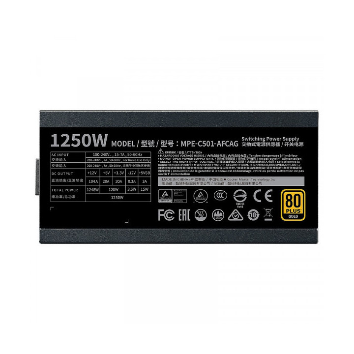 Cooler Master MWE Gold 1250 Full Modular V2 80PLUS GOLD 1250W Alime...