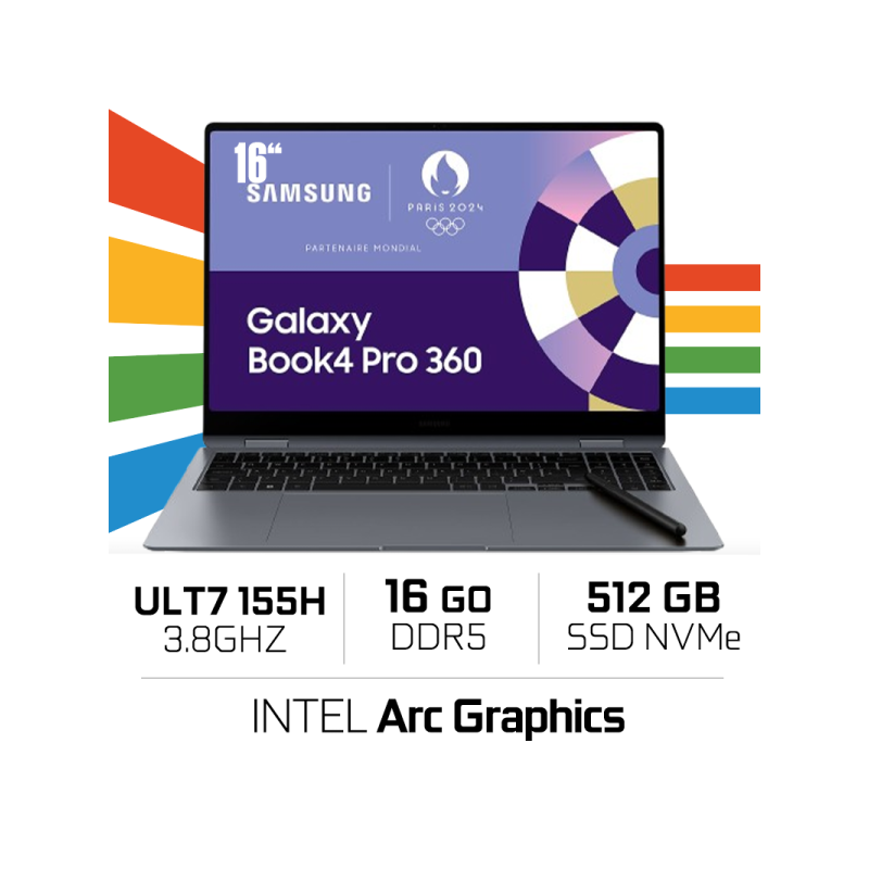 Samsung Galaxy Book4 Pro 360 16" (NP960QGK-KG2FR) Ultra 7 155H/16 Go DDR5/512 Go/Intel Arc Graphics/16" AMOLED (SANS EMBALLAGE)