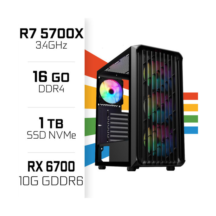 SETUP Gamer Essential R7 5700X RX6700 + XGC-120 + X27G14IFF 27" 144...