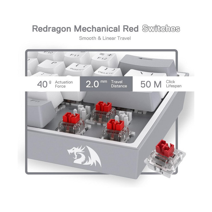 Redragon K617 Fizz 60% RGB Red Switches (White/Gray) Claviers Redra...