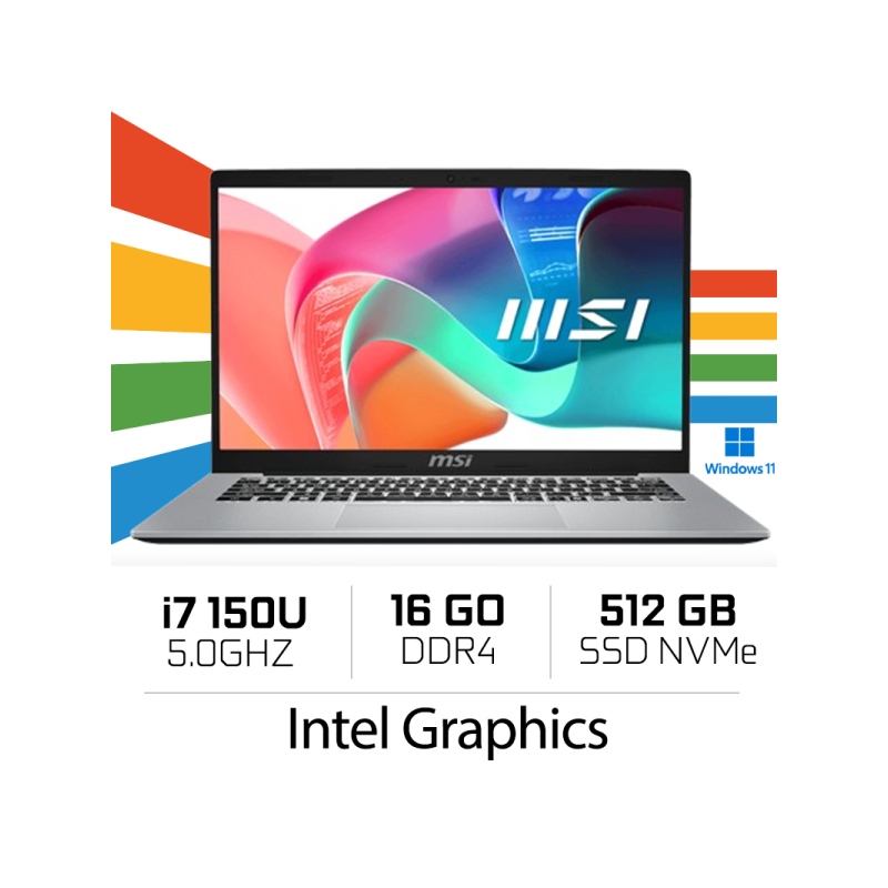 MSI Modern 14 F1MG-479MA / Intel Core 7 150U / 2x8GB DDR4 / 512GB NVMe SSD / Intel Graphics /14" FHD IPS / W11H/ Urban Silver