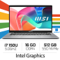 MSI Modern 14 F1MG-479MA / Intel Core 7 150U / 2x8GB DDR4 / 512GB NVMe SSD / Intel Graphics /14" FHD IPS / W11H/ Urban Silver