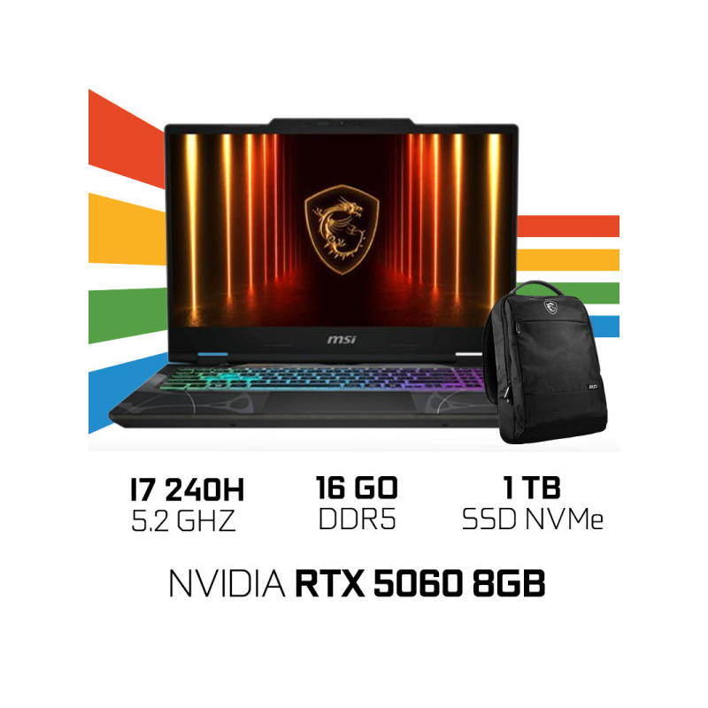 MSI CYBORG 15 B2RWEKG-095MA Intel Core 7 240H/16GB DDR5/1TB SSD/RTX 5060 8GB/15.6" 144Hz/Win11 /W Bag